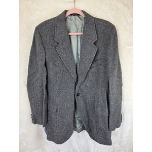 Pendleton Mens Grey Herringbone Wool Blazer Suede Elbow Patches USA Made 44 Long